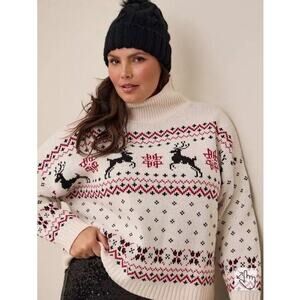 Torrid Chunky Pullover Mock Neck Sweater Reindeer Fair Isle Print Womens Size 12